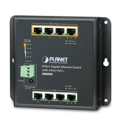Planet WGS-804HP ipari PoE switch 4-Port 1000Mbps 802.3af PoE + 4-Port Gigabit