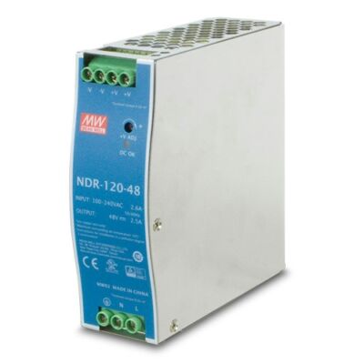 Mean Well PWR-120-48 ipari PoE switch tápegység DIN sínre szerelhető. 48Vdc 120W